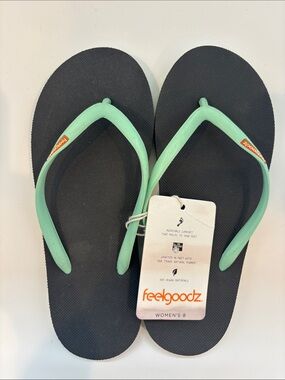 feelgoodz Women's Black Flip Flop Sandals with Mint Green Straps